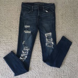 AEO Super Stretch Shredded Destroyed Straight Leg